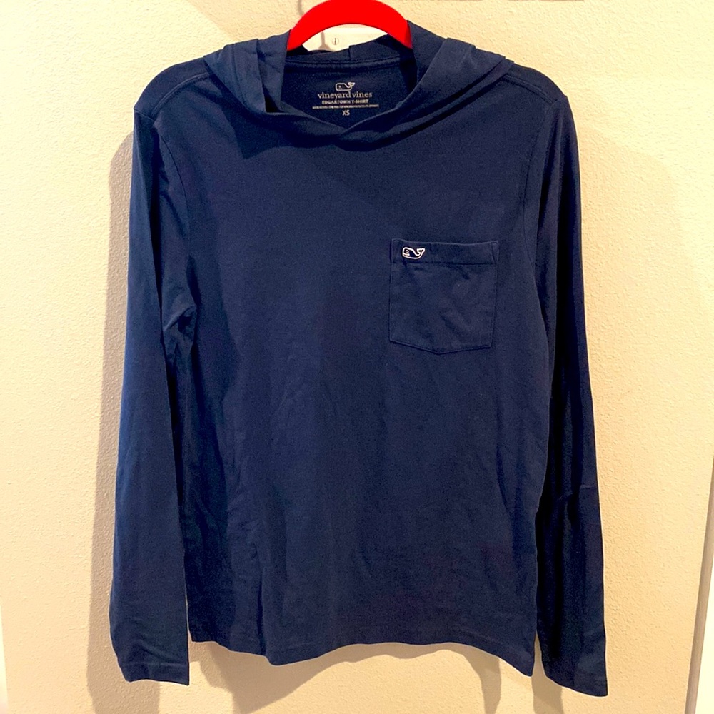 Vineyard Vines Blue Hooded Long Sleeve Shirt XS Mens 🐳